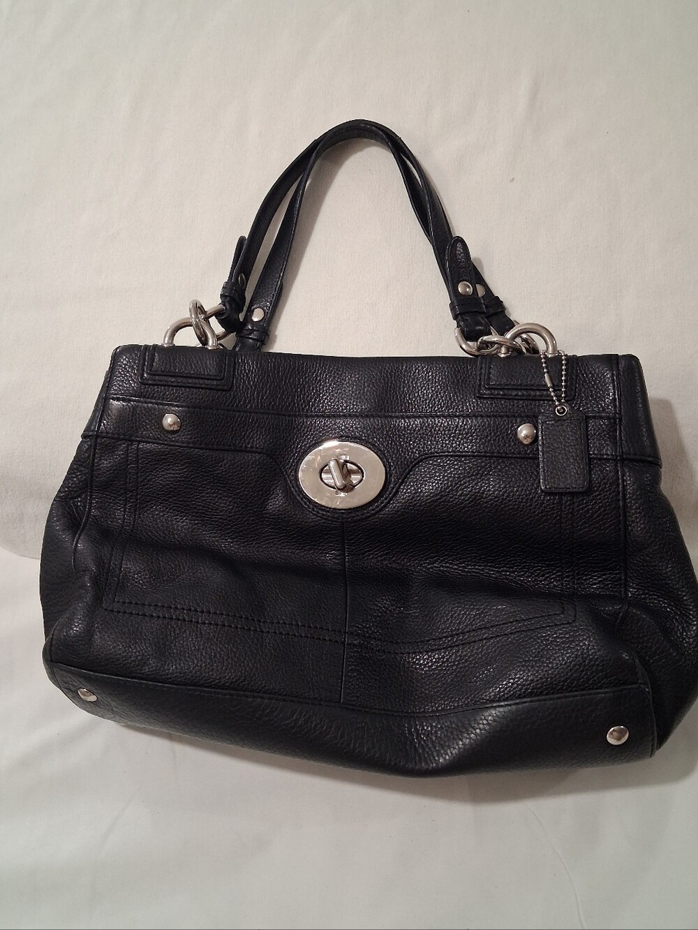 Coach Penelope Black Leather Shoulder Bag with Silver Hardware